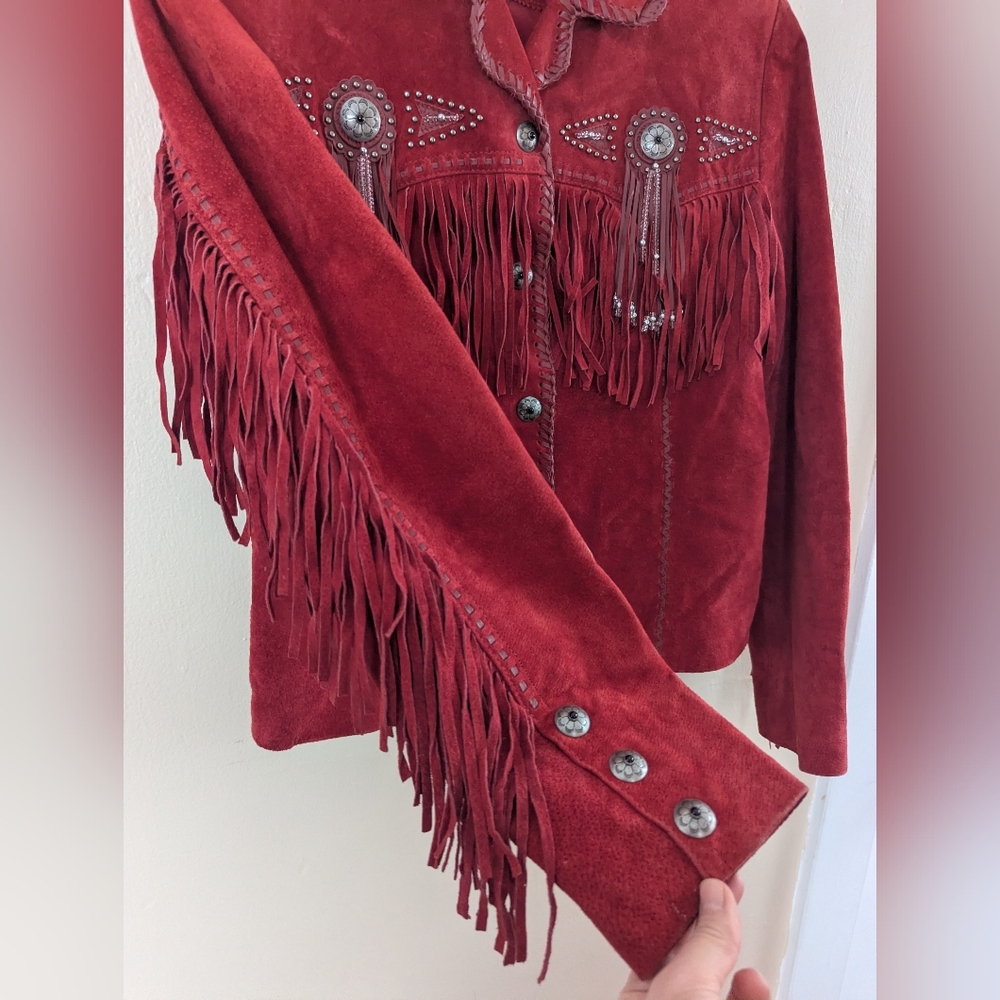 Scully Red Suede Fringe Leather Jacket (SIZE LARGE) - Picture 6 of 16